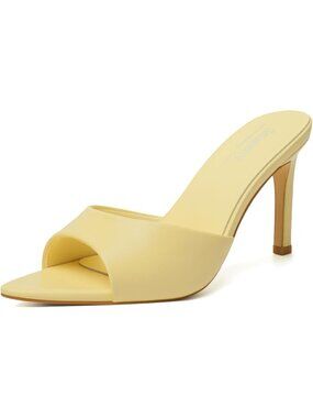Women's Yellow Mesh Mule High Heels Pointed Open Toe Sexy Slip on Casual Shoes